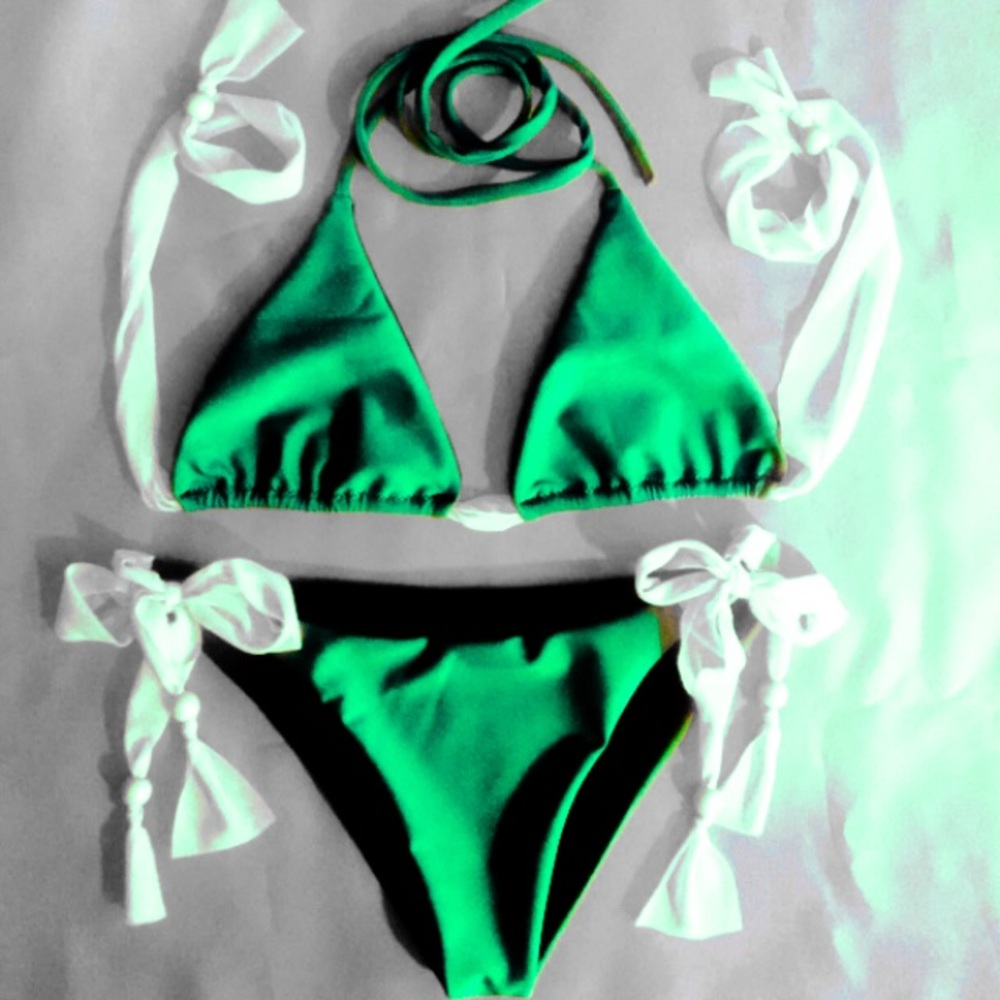 Green White Black Bikini Medium